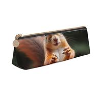 DENMER Squirrel Funny Animal Printed Zipper Pencil Case Cute Stationery Organizer PVC Leather Triangle Makeup Bag Pen Pouch
