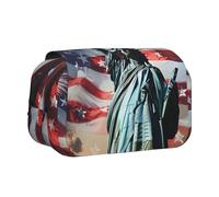 DENMER Statue of Liberty Flag Printed Flip Pencil Case with 2 Compartments, Large Capacity, Portable Stationery Organizer for School, Travel and Art