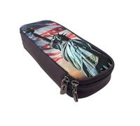 DENMER Statue of Liberty Flag Printed Leather Flip Pencil Case - Multifunctional Organizer for School, Office & Travel