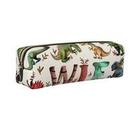 DENMER Stylish Learning Alphabets with Dinosaurs Printed Leather Pencil Case Cute Stationery Organizer Simple Makeup Bag Pen Pouch, Gold Zipper