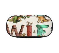 DENMER Stylish Learning Alphabets with Dinosaurs Printed Oxford Fabric Pencil Case with Spacious Design for School, Office, Travel - Multi-Use Stationery & Makeup Pouch
