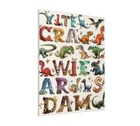 DENMER Stylish Learning Alphabets with Dinosaurs Printed Solid Wood Frame Canvas Wall Art 20x25 CM - Handmade Framing Square Wall Decor for Bedroom, Living Room, Office