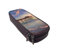 DENMER Sunset at The Beach Bridge Printed Leather Flip Pencil Case - Multifunctional Organizer for School, Office & Travel