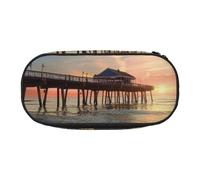 DENMER Sunset at The Beach Bridge Printed Oxford Fabric Pencil Case with Spacious Design for School, Office, Travel - Multi-Use Stationery & Makeup Pouch