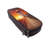 DENMER Sunset at The Seaside Printed Leather Flip Pencil Case - Multifunctional Organizer for School, Office & Travel