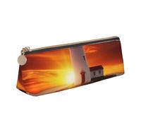 DENMER Sunset at The Seaside Printed Zipper Pencil Case Cute Stationery Organizer PVC Leather Triangle Makeup Bag Pen Pouch