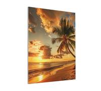 DENMER Sunset Hawaiian Palm Tree Printed Solid Wood Frame Canvas Wall Art 20x25 CM - Handmade Framing Square Wall Decor for Bedroom, Living Room, Office