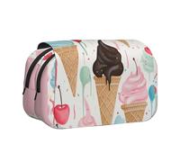 DENMER Sweet Ice Cream Printed Flip Pencil Case with 2 Compartments, Large Capacity, Portable Stationery Organizer for School, Travel and Art