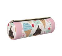 DENMER Sweet Ice Cream Printed Leather Pencil Case Cute Stationery Organizer Round Makeup Bag Pen Pouch, Gold Zipper