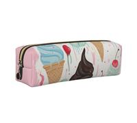 DENMER Sweet Ice Cream Printed Leather Pencil Case Cute Stationery Organizer Simple Makeup Bag Pen Pouch, Gold Zipper