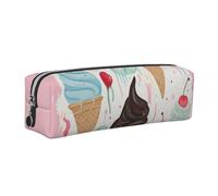 DENMER Sweet Ice Cream Printed Leather Pencil Case Cute Stationery Organizer Simple Makeup Bag Pen Pouch, Silver Zipper