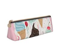 DENMER Sweet Ice Cream Printed Zipper Pencil Case Cute Stationery Organizer PVC Leather Triangle Makeup Bag Pen Pouch