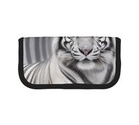 DENMER The Wild White Tiger Printed Canvas Pencil Case, Spacious Pen Pouch for School, Office and Travel