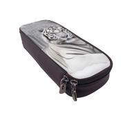 DENMER The Wild White Tiger Printed Leather Flip Pencil Case - Multifunctional Organizer for School, Office & Travel
