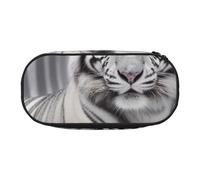 DENMER The Wild White Tiger Printed Oxford Fabric Pencil Case with Spacious Design for School, Office, Travel - Multi-Use Stationery & Makeup Pouch