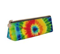 DENMER tie dye Rainbow Printed Zipper Pencil Case Cute Stationery Organizer PVC Leather Triangle Makeup Bag Pen Pouch