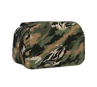 DENMER Tiger Stripe Camouflage Printed Flip Pencil Case with 2 Compartments, Large Capacity, Portable Stationery Organizer for School, Travel and Art