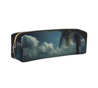 DENMER Tropical Beach Palm Tree with Full Moon Printed Leather Pencil Case Cute Stationery Organizer Simple Makeup Bag Pen Pouch, Gold Zipper