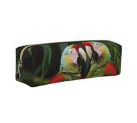 DENMER Two Parrots on Green Palm Tree Printed Leather Pencil Case Cute Stationery Organizer Simple Makeup Bag Pen Pouch, Gold Zipper