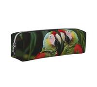 DENMER Two Parrots on Green Palm Tree Printed Leather Pencil Case Cute Stationery Organizer Simple Makeup Bag Pen Pouch, Silver Zipper