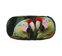 DENMER Two Parrots on Green Palm Tree Printed Oxford Fabric Pencil Case with Spacious Design for School, Office, Travel - Multi-Use Stationery & Makeup Pouch