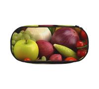 DENMER Variety Fresh Vegetables Fruits Printed Oxford Fabric Pencil Case with Spacious Design for School, Office, Travel - Multi-Use Stationery & Makeup Pouch