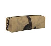 DENMER Vintage Musical Guitar Printed Leather Pencil Case Cute Stationery Organizer Simple Makeup Bag Pen Pouch, Gold Zipper