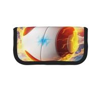 DENMER Volleyball with fire and ice Printed Canvas Pencil Case, Spacious Pen Pouch for School, Office and Travel