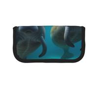 DENMER West Indian Manatees Printed Canvas Pencil Case, Spacious Pen Pouch for School, Office and Travel