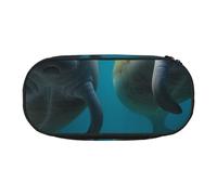 DENMER West Indian Manatees Printed Oxford Fabric Pencil Case with Spacious Design for School, Office, Travel - Multi-Use Stationery & Makeup Pouch