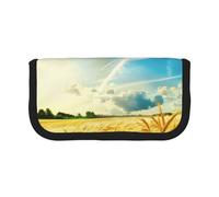 DENMER Wheat Field Printed Canvas Pencil Case, Spacious Pen Pouch for School, Office and Travel