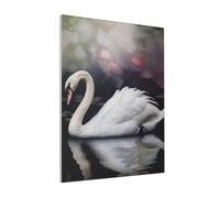 DENMER White Swan Printed Solid Wood Frame Canvas Wall Art 20x25 CM - Handmade Framing Square Wall Decor for Bedroom, Living Room, Office