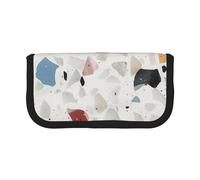DENMER White terrazzo Printed Canvas Pencil Case, Spacious Pen Pouch for School, Office and Travel