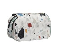 DENMER White terrazzo Printed Flip Pencil Case with 2 Compartments, Large Capacity, Portable Stationery Organizer for School, Travel and Art