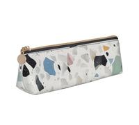 DENMER White terrazzo Printed Zipper Pencil Case Cute Stationery Organizer PVC Leather Triangle Makeup Bag Pen Pouch