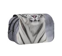 DENMER White Tiger in Snow Printed Flip Pencil Case with 2 Compartments, Large Capacity, Portable Stationery Organizer for School, Travel and Art