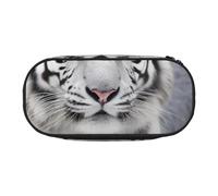 DENMER White Tiger in Snow Printed Oxford Fabric Pencil Case with Spacious Design for School, Office, Travel - Multi-Use Stationery & Makeup Pouch