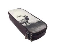 DENMER Wild Deer Printed Leather Flip Pencil Case - Multifunctional Organizer for School, Office & Travel
