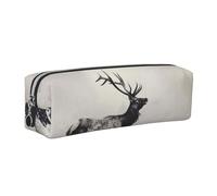 DENMER Wild Deer Printed Leather Pencil Case Cute Stationery Organizer Simple Makeup Bag Pen Pouch, Silver Zipper