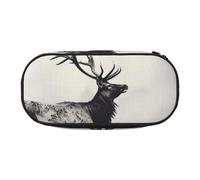 DENMER Wild Deer Printed Oxford Fabric Pencil Case with Spacious Design for School, Office, Travel - Multi-Use Stationery & Makeup Pouch