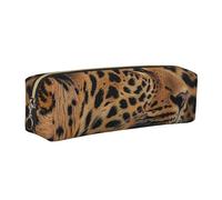 DENMER Wild Leopard Animal Printed Leather Pencil Case Cute Stationery Organizer Simple Makeup Bag Pen Pouch, Gold Zipper
