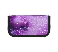 DENMER Woman face with Purple Glitter Printed Canvas Pencil Case, Spacious Pen Pouch for School, Office and Travel