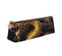 DENMER Yellow Dragon Black Background Printed Zipper Pencil Case Cute Stationery Organizer PVC Leather Triangle Makeup Bag Pen Pouch