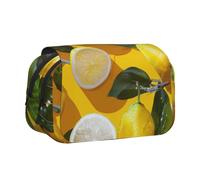 DENMER Yellow Lemons Printed Flip Pencil Case with 2 Compartments, Large Capacity, Portable Stationery Organizer for School, Travel and Art