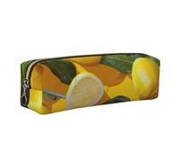 DENMER Yellow Lemons Printed Leather Pencil Case Cute Stationery Organizer Simple Makeup Bag Pen Pouch, Gold Zipper