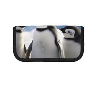 DENMER Young Penguins with Snow Printed Canvas Pencil Case, Spacious Pen Pouch for School, Office and Travel