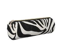 DENMER Zebra Animal Printed Leather Pencil Case Cute Stationery Organizer Round Makeup Bag Pen Pouch, Gold Zipper