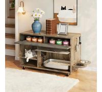 DENMOSTY Movable Cat Litter Tray Cabinet, Hidden Cat Litter Tray with Sand Catcher & Feeding Points - XXL Cat Litter Box Cabinet House Chest of Drawers, Brown, 100 x 45.5 x 67 cm