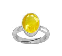 DENMOUS 11.25 Ratti 10.55 Carat Unheated A+ Quality Natural Yellow Sapphire Pukhraj Gemstone Silver Plated Ring For Women'S And Men'S (Lab Certified)-B0CXM6VQ-DNM