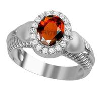 DENMOUS 12.00 Carat Gomed Silver Ring Ceylon Loose Gemstone Lab - Certified Natural Aa+ Quality Hessonite Garnet Adjustable Silver Ring For Man And Women-B0BX461VDN